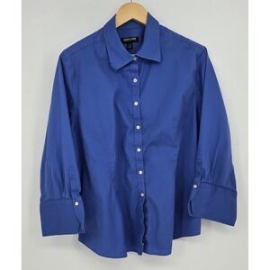 Kirkland 98% Cotton Royal Blue Button-Down Shirt Wide Cuff 3/4 Sleeve Womens XXL